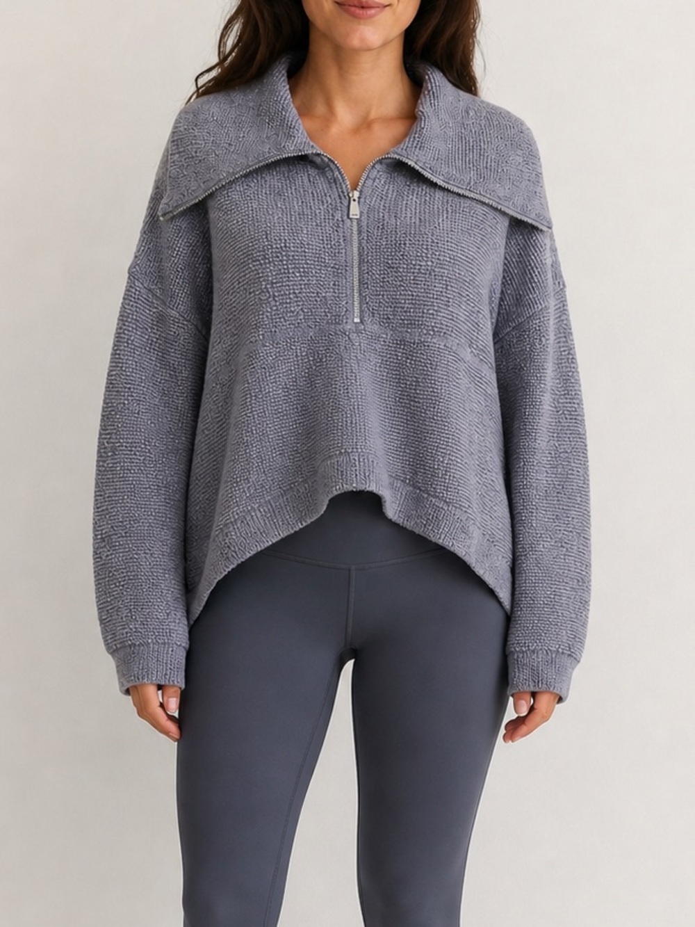 Sweaty Betty Gray Half Zip Knit Pullover Collared Sweatshirt XL